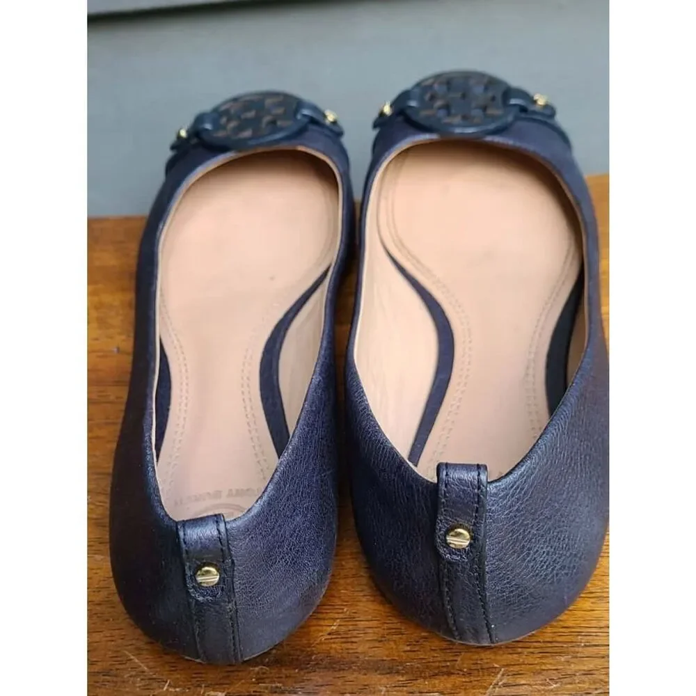 Tory Burch Navy Leather Mini Miller Flats size 7M